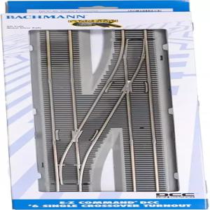 바흐만 트레인즈 EZ 명령 DCC 장착 6 싱글 크로스오버 투표율 오른쪽 회색 로드베드가 있는 니켈 실버 트랙