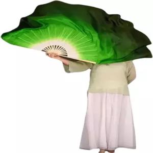 실크 팬 1pc 2겹 더블 베일 접이식 벨리댄스 공연 소품 하프 서클 다크 그린