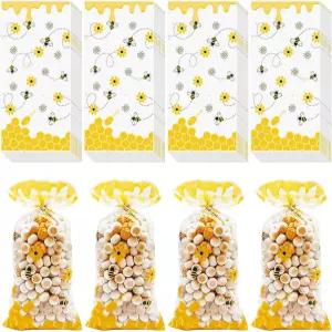 재즈스월 꿀벌 셀로판 백 50개의 간식 선물용 투명 선물 가방 범블비 랩 넥타이가 달린 첼로 소형 플라스틱