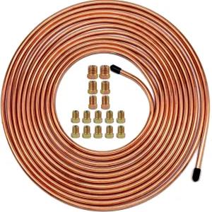 MuHize 업그레이드된 브레이크 라인 튜빙 키트 구리 코팅 유연한 튜브 3개 25피트 롤 16인치피팅 16개 포함