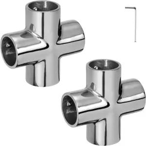 오디운럴 보트 난간 피팅 90도 4방향 교차 튜브 파이프 커넥터 7/8인치 원형 316 스테인리스 스틸 조인트