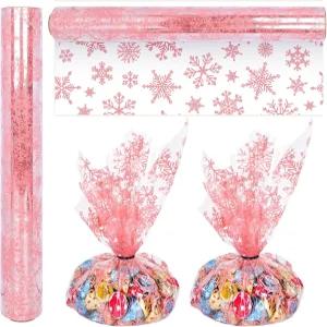 월린 크리스마스 셀로판 랩 롤 로즈 골드 눈송이 클리어 포장지 겨울 플라스틱 선물 바구니 홀리데이 생일