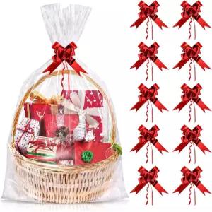 크리스마스 선물 가방 벌크 10개의 PCS 셀로판 30x40 인치 바구니용 대형 랩 레드 풀 보우 파티 용품용