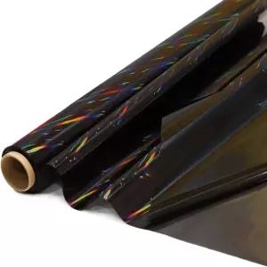 CMFYHM 이리데센트 블랙 셀로판 랩 롤 I 34인치 와이드 X 50피트 길이의 컬러풀 첼로로 바구니 선물 간식