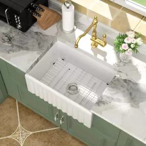 로지 24인치 화이트 농가 싱크대 파이어클레이 싱글볼 에이프런 전면 주방 24x18x10 시골 클래식 스타일