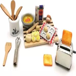 SXFSE 인형의 집 장식 액세서리 1 12 미니어처 장면 모델 아침 빵 기계 세트