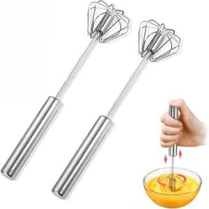 2Pcs 12인치 스테인리스 스틸 자동 계란 거품기 간편한 교반을 위한 회전식 핸드 푸시 믹서 - 우유 크림 및