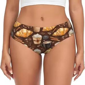 TZTTZT 커피 브레드 프린트 여성 속옷 스트레치 브 여성용 비키니 팬티 심리스