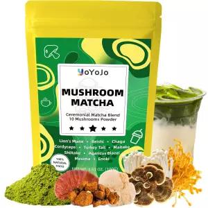 버섯 말차 10가지 슈퍼푸드 파우더 블렌드와 일본식 의식용 에너지 집중력 면역력을 위한 커피 대안