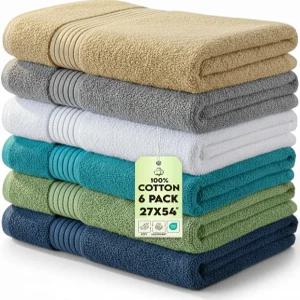 유토피아 타월 6팩 목욕 세트 27 x 54 인치 100 링 스펀 코튼 퀵 드라이 고흡수성 부드러운 촉감의 화이트
