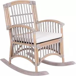 조나단 Y RCK200B 스웨이즈 보헤미안 농가 직조 라탄/우드 흔들의자 화이트 쿠션 회색/흰색 세탁 프레임