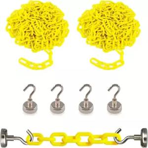 Reliabe1st 2PCS 13피트 노란색 플라스틱 안전 장벽 체인 4개의 자석 후크 적재 도크 키트 군중 통제를