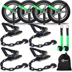 트렉세이 자동차 트레일러용 스트랩 타이다운 96인치 타이어 6팩교체용 2개 체인 앵커가 있는 래칫 4팩