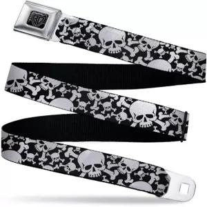 버클 다운 벨트 안전벨트 상단 두개골이 겹쳐진 블랙 화이트 조절 가능