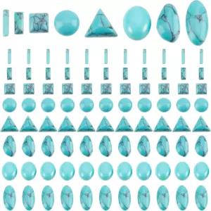 PH PandaHall 96pcs 스톤 카보숑 8가지 모양의 블루 텍스처 보석 타일 기둥 사각형 구슬 반원형 합성