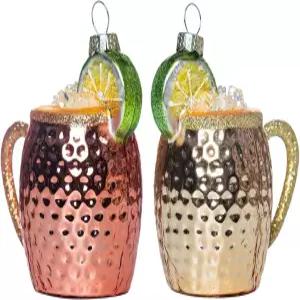 크리스마스 트리 장식을 위한 음료 블로우 유리 칵테일 장식품인 모스크바 노새 머그잔 2종 세트