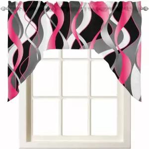 졸루니펀 핑크 블랙 스웨그 밸런스 주방 커튼 침실 거실 욕실 카페 창문용 막대 포켓 패널 기하학적