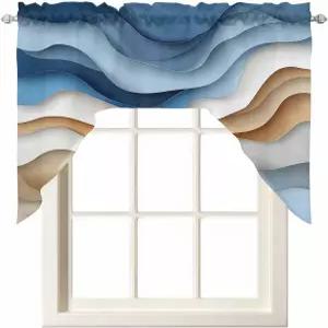 주방 커튼 티어와 스웨그 밸런스 세트 추상파 그라데이션 블루 브라운 화이트 카키 막대 포켓 침실 욕실