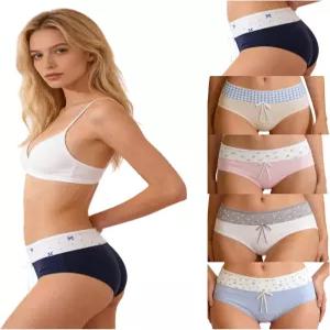 귀여운 여성용 코튼 여성 속옷 5팩 팬티 브 카와이 보우 하트 프린트 물방울 무늬 격자무늬