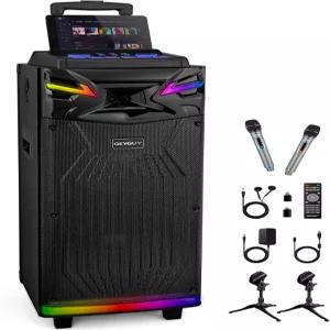GTSK210 u20111 노래방 기계 무선 마이크 2개 휴대용 블루투스 노래 스피커 PA 시스템 트레블 베이스