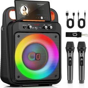 무선 마이크 2개가 있는 JYX 노래방 기계 휴대용 블루투스 스피커 LED 조명이 PA 시스템 야외 홈 파티를