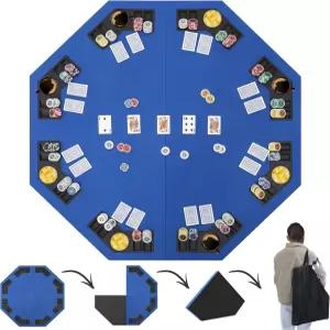 무라고 48인치 휴대용 포커 테이블 상판 칩 트레이가 있는 접이식 보드 게임 매트 컵 홀더 가방 블루 펠트