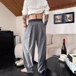 솔저스2 남성용 팬츠 그레이 캐주얼 와이드 새우라인 정장 하이웨스트 원턱 밴딩 OPH1