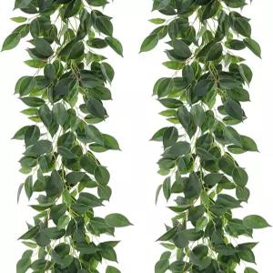 달리스텐 2 가닥 인조 피쿠스 덩굴 79인치 가짜 비 갈랜드 그리너리 실크 그린 잎으로 침실 홈 월 웨딩