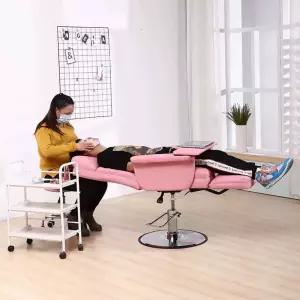 1인리클라이너 패디의자 체어 그린 린넨 뷰티 메이크업