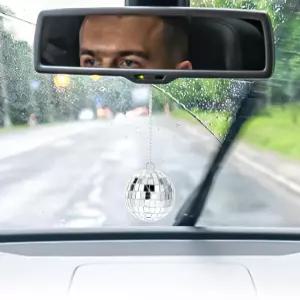 1 PCS 미니 실버 디스코 볼 볼을 위한 2.1인치 자동차 걸이 장식품 리어 뷰 미러 행거 여성용 액세서리