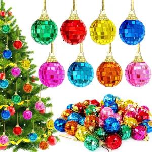 40 PCS 미니 디스코 미러볼 레인보우 디스코볼 크리스마스 장식 컬러풀한 1.18인치 작은 반사 70년대 파티