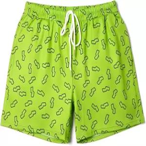 코스프레야 라임 그린 스퀴글 패턴 반바지 남성 성인 남성용 레트로 90년대 네온 코스프레 할로윈 코스튬