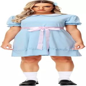 레미미 여성 할로윈 쌍둥이 코스튬 블루 퍼프 슬리브 롤리타 드레스