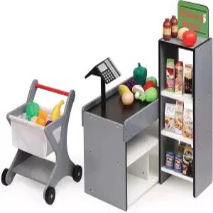 배저 바스켓 매력적인 신선 시장 식료품 놀이 세트 18인치 20인치 인형 u2013 롤링 장바구니 27가지