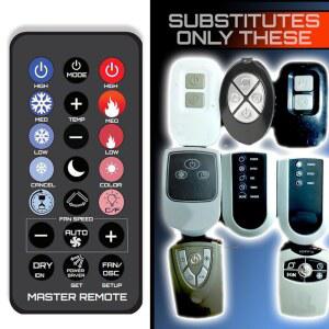 이미지 오른쪽에 있는 라스코 전용 모델 팬과 히터 리모컨 목록 타워