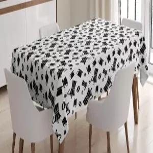 앰베손 이탈리아 식탁보 커피 머신 원두와 컵의 심플한 모노크롬 스케치 오브제 식당 주방 장식용 직사각형