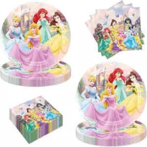 40Pc 프린세스 파티 용품에는 생일 장식을 위한 접시 20개 냅킨 20개가 포함되어 있습니다