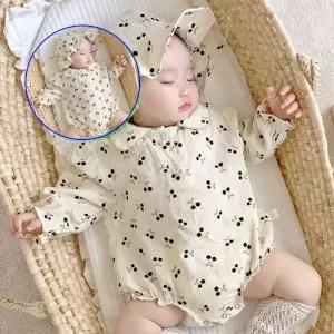 쌍문상회 아기바디슈트 감각적인 블랙체리 긴팔 보넷세트 등원룩