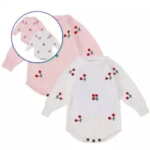 쌍문상회 아기바디슈트 귀여운 체리패턴 긴팔 신생아 데일리 우주복