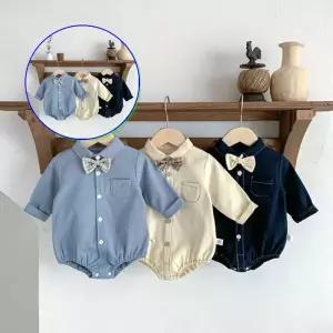 쌍문상회 단정한 아동바디슈트 체크리본타이 남아 촬영룩 돌복