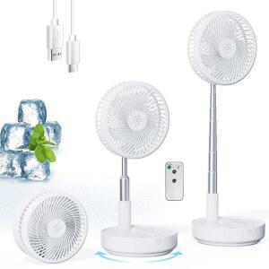 프라임러브 휴대용 진동 충전식 위한 속도 USB 배터리 수면 크루즈 RV를 리모컨으로 받침대 캠핑 작동하는 8인치 선풍기 여행용 4단 선풍기 설정 책상 흰색