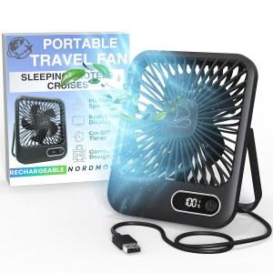 수면용 소형 여행용 선풍기 사무실 배터리 여행 휴대가 선풍기 타이머 구동 미니 절약 접이식 디스플레이 개인용 호텔 준비가 충전식 간편하며 책상 평평하고 USB 방용 침실 가능하며