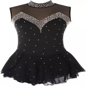 피겨 스케이팅 드레스 소녀 썸홀 헤일로 염색 라인스톤 블랙 퍼포먼스 대회 의상