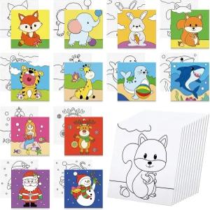 Anseal 12팩 프리 드로잉 캔버스 페인팅 4인치 X 동물 프린팅 파티 초보자용 스트레치 아웃라인 보드