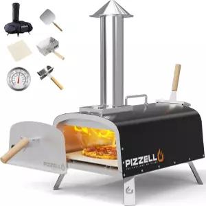 피첼로 휴대용 펠릿 피자 오븐 야외 우드 파이어 포함 스톤 필 접이식 다리 커버 포르테블랙