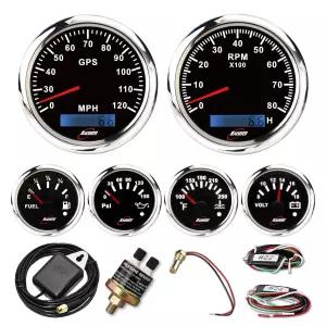 RACETECH 6 게이지 계기판 ？ 85mm 33/8인치 GPS 속도계 120MPH 및 타코미터 8000 RPM 90° 52mm 21/16인치