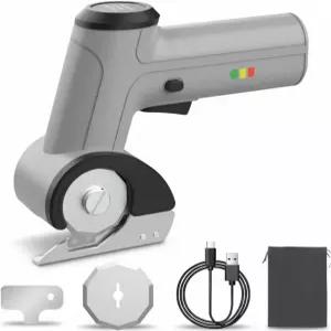 EiGuoerl 4V 무선 전기 가위 업그레이드 2개의 블레이드와 LED 조명이 있는 파워 로터리 커터 판지 상자용