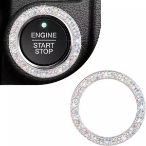 스불히아 자동차 블링 엔진 시동 디칼 크리스탈 더블 라인스톤 푸시 투 스타트 버튼 장식 커버 스파클링