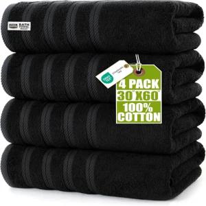 유토피아 타월 4팩 프리미엄 초대형 목욕 세트 30 x 60 인치 100 링 스펀 코튼 500GSM 가볍고 흡수력이