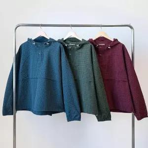 남녀 공용 체크 후드 오버사이즈 아노락 티셔츠